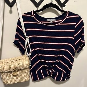 Cropped knot detail striped tee